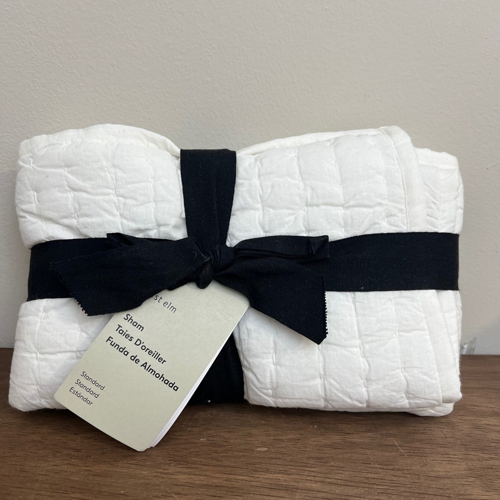 West Elm Alabaster Airy Cotton Voile Solid Sham Creamy White Quilted Standard